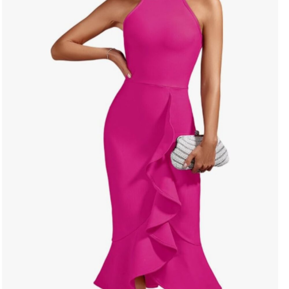 whoinshop Women's BLACK Halter Mermaid Bandage Dress | L | NWT - Picture 4 of 12